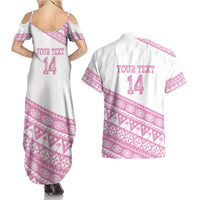 Fiji Rugby 2025 Custom Couples Matching Summer Maxi Dress and Hawaiian Shirt Fijian Tapa Toso Viti Toso - Pink LT14 - Polynesian Pride