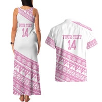 Fiji Rugby 2025 Custom Couples Matching Tank Maxi Dress and Hawaiian Shirt Fijian Tapa Toso Viti Toso - Pink LT14 - Polynesian Pride