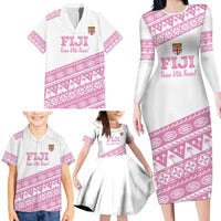 Fiji Rugby 2025 Custom Family Matching Long Sleeve Bodycon Dress and Hawaiian Shirt Fijian Tapa Toso Viti Toso - Pink LT14 - Polynesian Pride