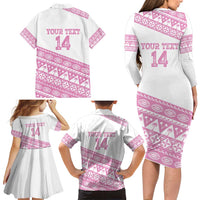 Fiji Rugby 2025 Custom Family Matching Long Sleeve Bodycon Dress and Hawaiian Shirt Fijian Tapa Toso Viti Toso - Pink LT14 - Polynesian Pride