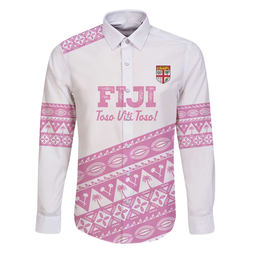 Fiji Rugby 2025 Custom Family Matching Long Sleeve Bodycon Dress and Hawaiian Shirt Fijian Tapa Toso Viti Toso - Pink LT14 Dad's Shirt - Long Sleeve Pink - Polynesian Pride