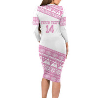 Fiji Rugby 2025 Custom Family Matching Long Sleeve Bodycon Dress and Hawaiian Shirt Fijian Tapa Toso Viti Toso - Pink LT14 - Polynesian Pride