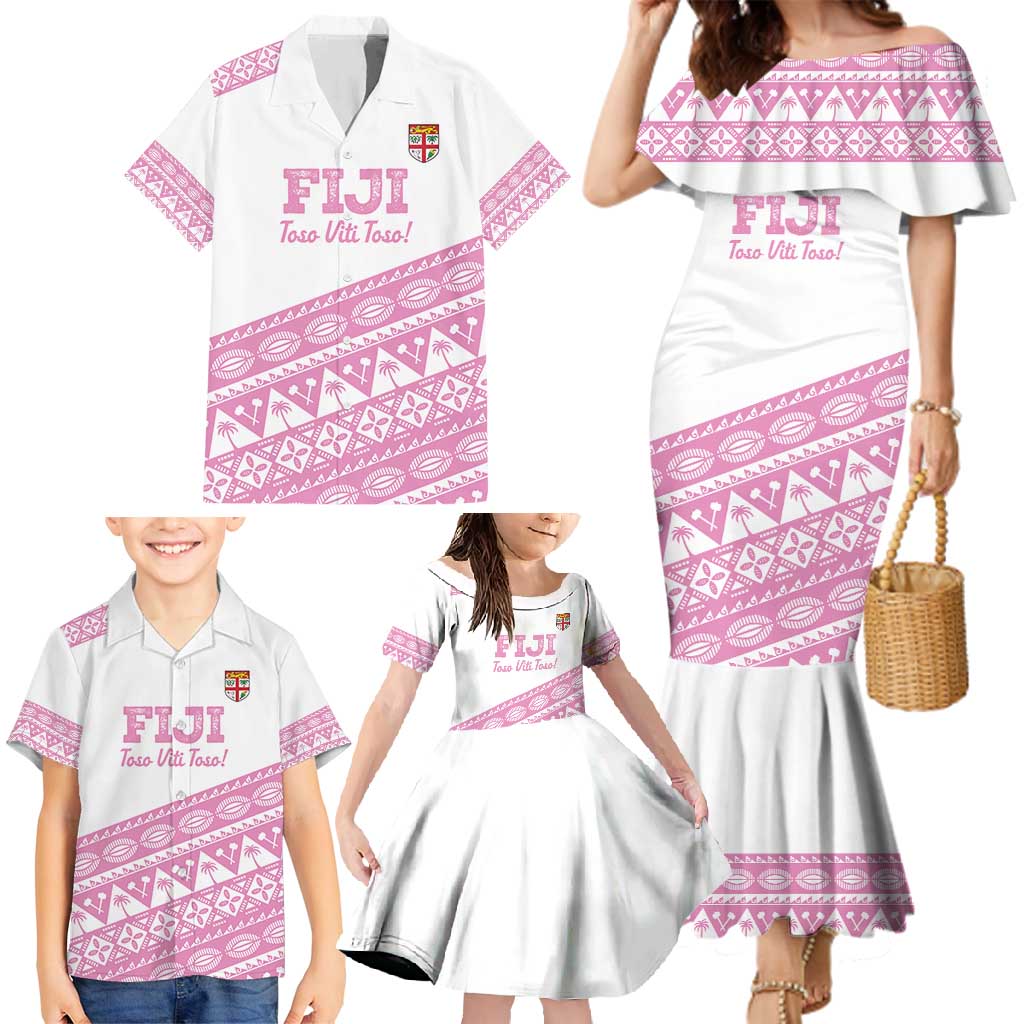 Fiji Rugby 2025 Custom Family Matching Mermaid Dress and Hawaiian Shirt Fijian Tapa Toso Viti Toso - Pink LT14 - Polynesian Pride