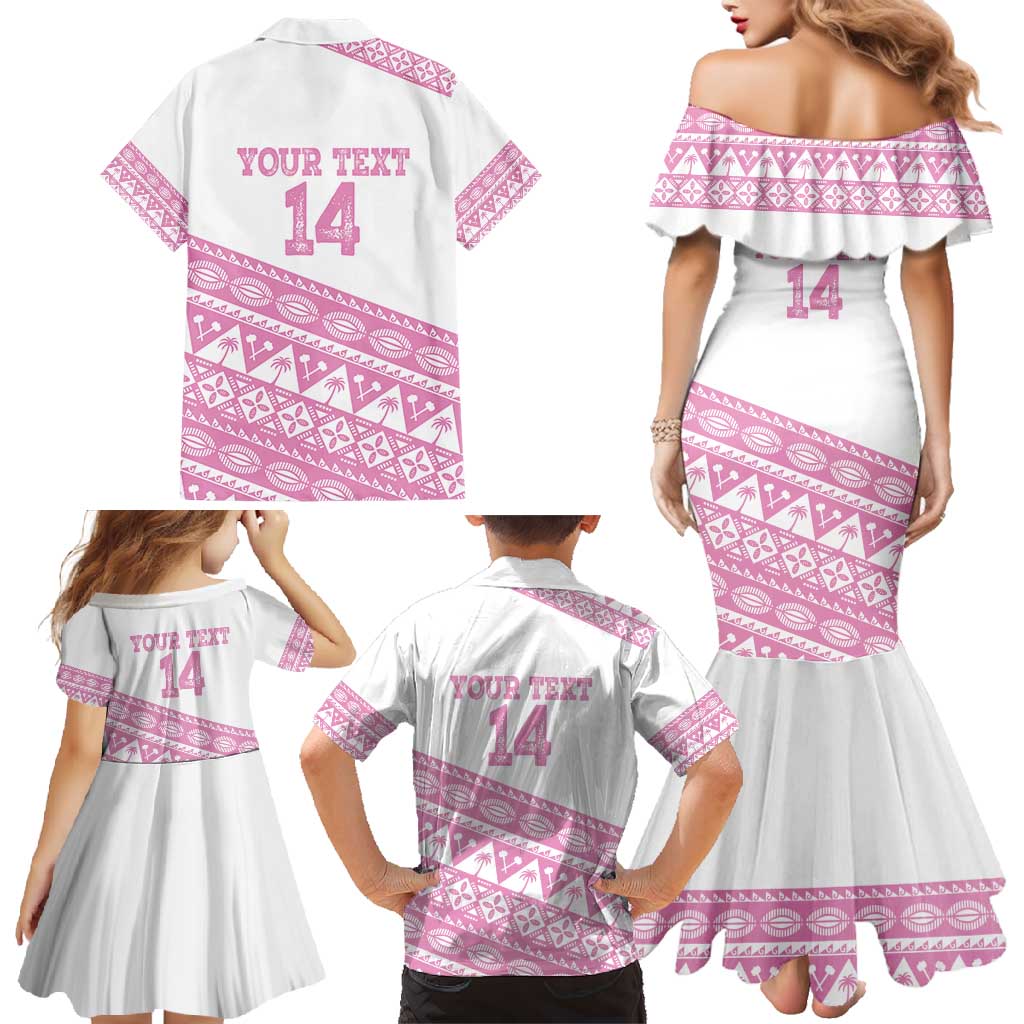 Fiji Rugby 2025 Custom Family Matching Mermaid Dress and Hawaiian Shirt Fijian Tapa Toso Viti Toso - Pink LT14 - Polynesian Pride