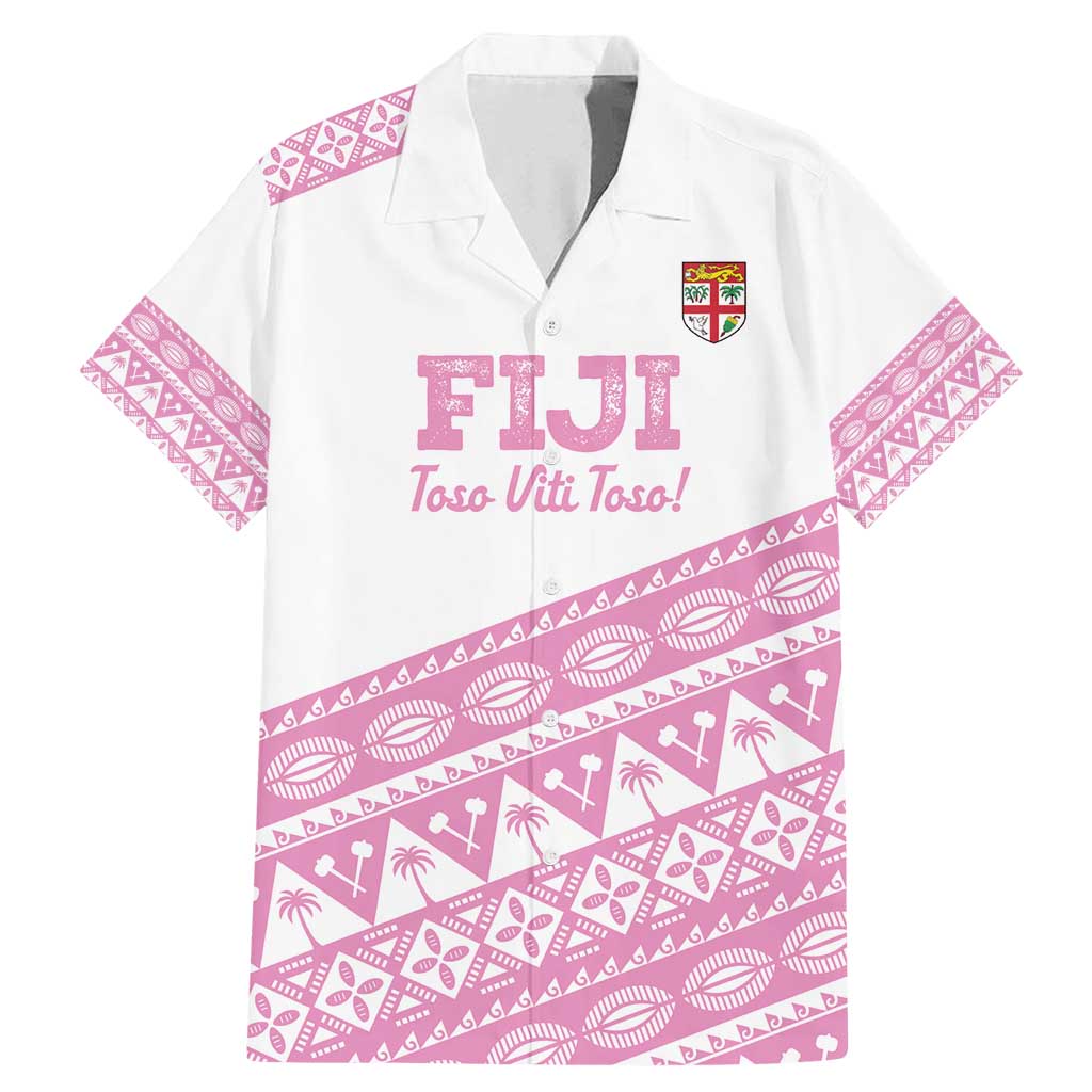 Fiji Rugby 2025 Custom Family Matching Mermaid Dress and Hawaiian Shirt Fijian Tapa Toso Viti Toso - Pink LT14 Dad's Shirt - Short Sleeve Pink - Polynesian Pride