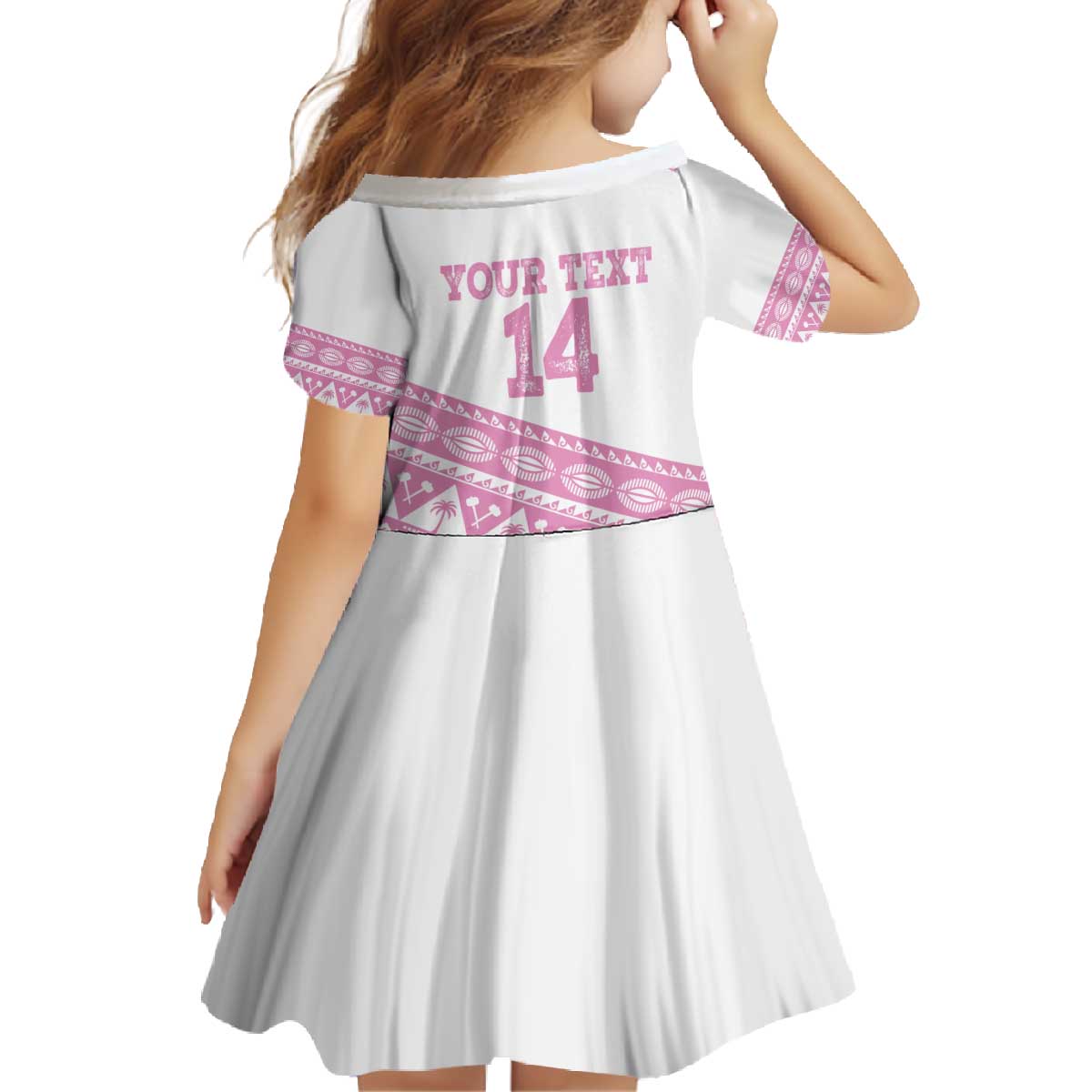 Fiji Rugby 2025 Custom Family Matching Off The Shoulder Long Sleeve Dress and Hawaiian Shirt Fijian Tapa Toso Viti Toso - Pink LT14 - Polynesian Pride