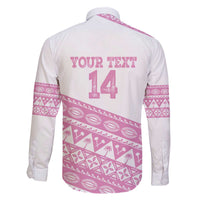 Fiji Rugby 2025 Custom Family Matching Off The Shoulder Long Sleeve Dress and Hawaiian Shirt Fijian Tapa Toso Viti Toso - Pink LT14 - Polynesian Pride