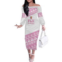 Fiji Rugby 2025 Custom Family Matching Off The Shoulder Long Sleeve Dress and Hawaiian Shirt Fijian Tapa Toso Viti Toso - Pink LT14 Mom's Dress Pink - Polynesian Pride