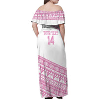 Fiji Rugby 2025 Custom Family Matching Off Shoulder Maxi Dress and Hawaiian Shirt Fijian Tapa Toso Viti Toso - Pink LT14 - Polynesian Pride