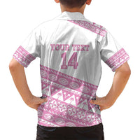 Fiji Rugby 2025 Custom Family Matching Off Shoulder Short Dress and Hawaiian Shirt Fijian Tapa Toso Viti Toso - Pink LT14 - Polynesian Pride