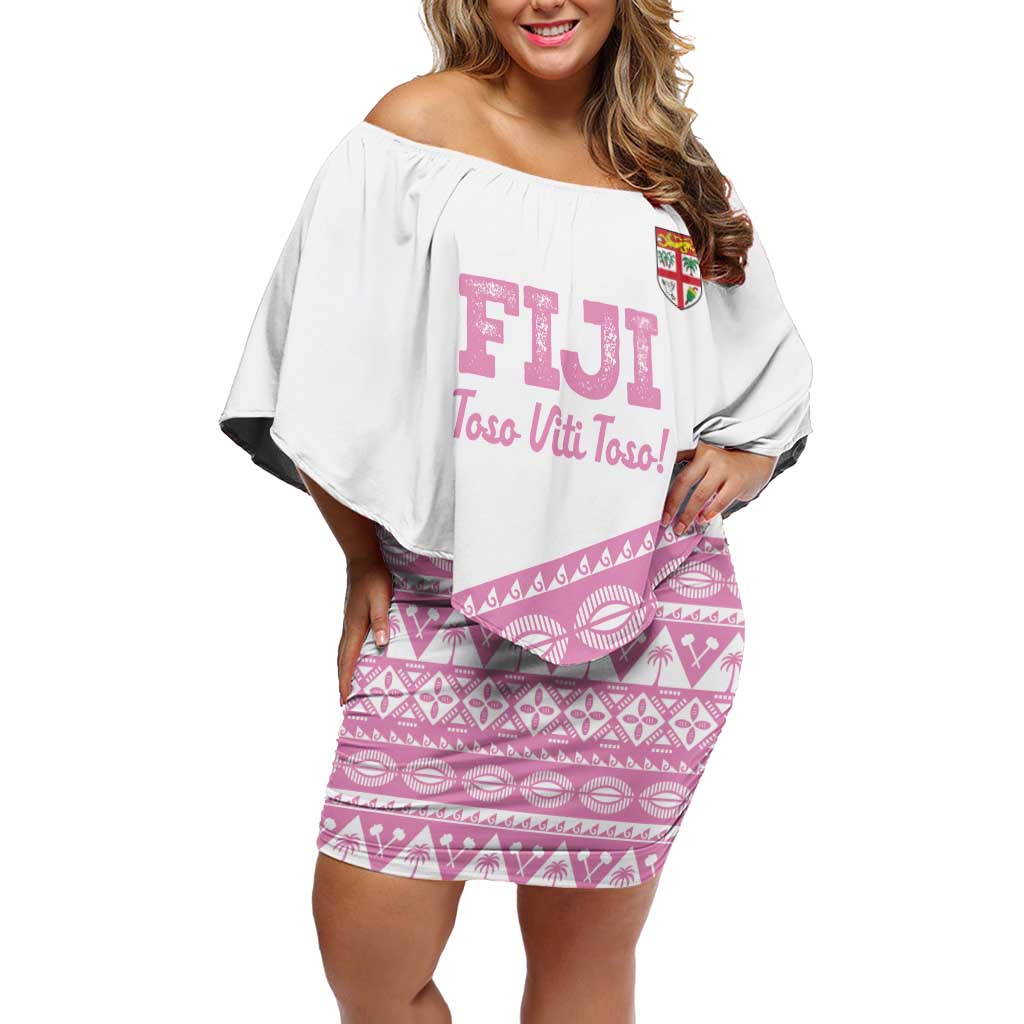 Fiji Rugby 2025 Custom Family Matching Off Shoulder Short Dress and Hawaiian Shirt Fijian Tapa Toso Viti Toso - Pink LT14 Mom's Dress Pink - Polynesian Pride