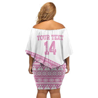 Fiji Rugby 2025 Custom Family Matching Off Shoulder Short Dress and Hawaiian Shirt Fijian Tapa Toso Viti Toso - Pink LT14 - Polynesian Pride