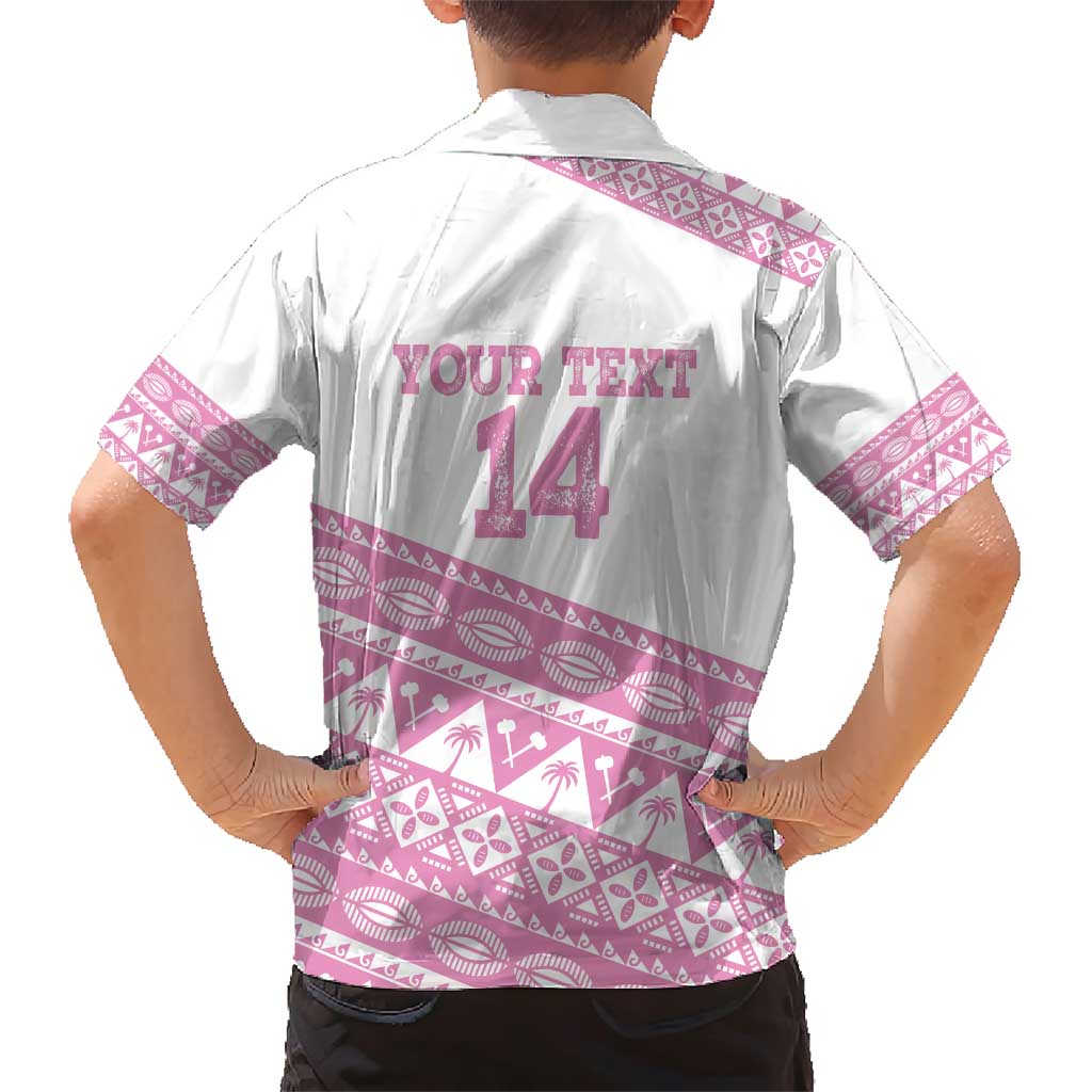 Fiji Rugby 2025 Custom Family Matching Short Sleeve Bodycon Dress and Hawaiian Shirt Fijian Tapa Toso Viti Toso - Pink LT14 - Polynesian Pride