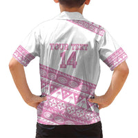 Fiji Rugby 2025 Custom Family Matching Short Sleeve Bodycon Dress and Hawaiian Shirt Fijian Tapa Toso Viti Toso - Pink LT14 - Polynesian Pride