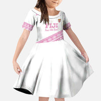Fiji Rugby 2025 Custom Family Matching Short Sleeve Bodycon Dress and Hawaiian Shirt Fijian Tapa Toso Viti Toso - Pink LT14 Daughter's Dress Pink - Polynesian Pride