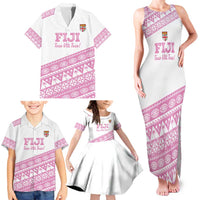 Fiji Rugby 2025 Custom Family Matching Tank Maxi Dress and Hawaiian Shirt Fijian Tapa Toso Viti Toso - Pink LT14 - Polynesian Pride