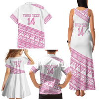 Fiji Rugby 2025 Custom Family Matching Tank Maxi Dress and Hawaiian Shirt Fijian Tapa Toso Viti Toso - Pink LT14 - Polynesian Pride