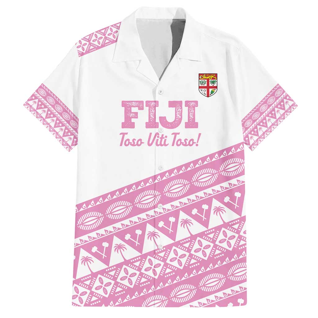 Fiji Rugby 2025 Custom Family Matching Tank Maxi Dress and Hawaiian Shirt Fijian Tapa Toso Viti Toso - Pink LT14 Dad's Shirt - Short Sleeve Pink - Polynesian Pride
