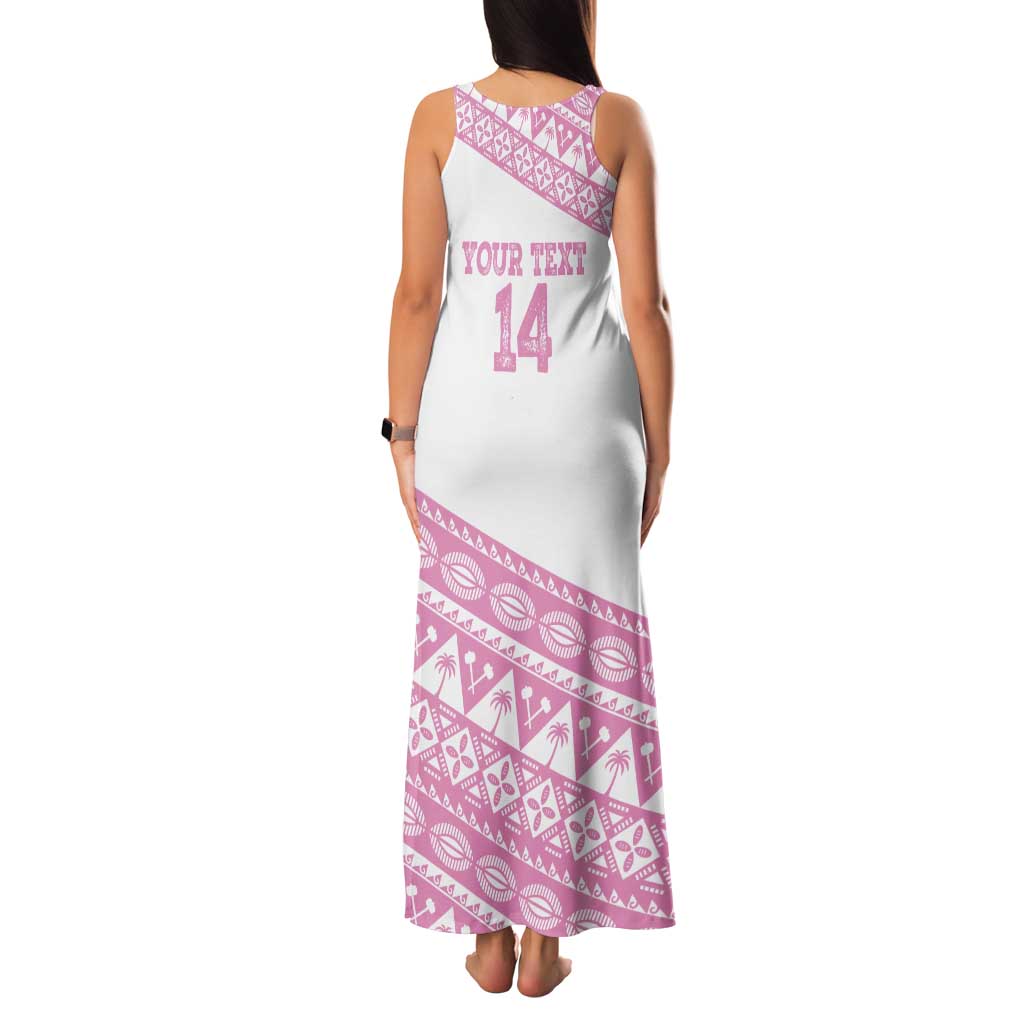 Fiji Rugby 2025 Custom Family Matching Tank Maxi Dress and Hawaiian Shirt Fijian Tapa Toso Viti Toso - Pink LT14 - Polynesian Pride