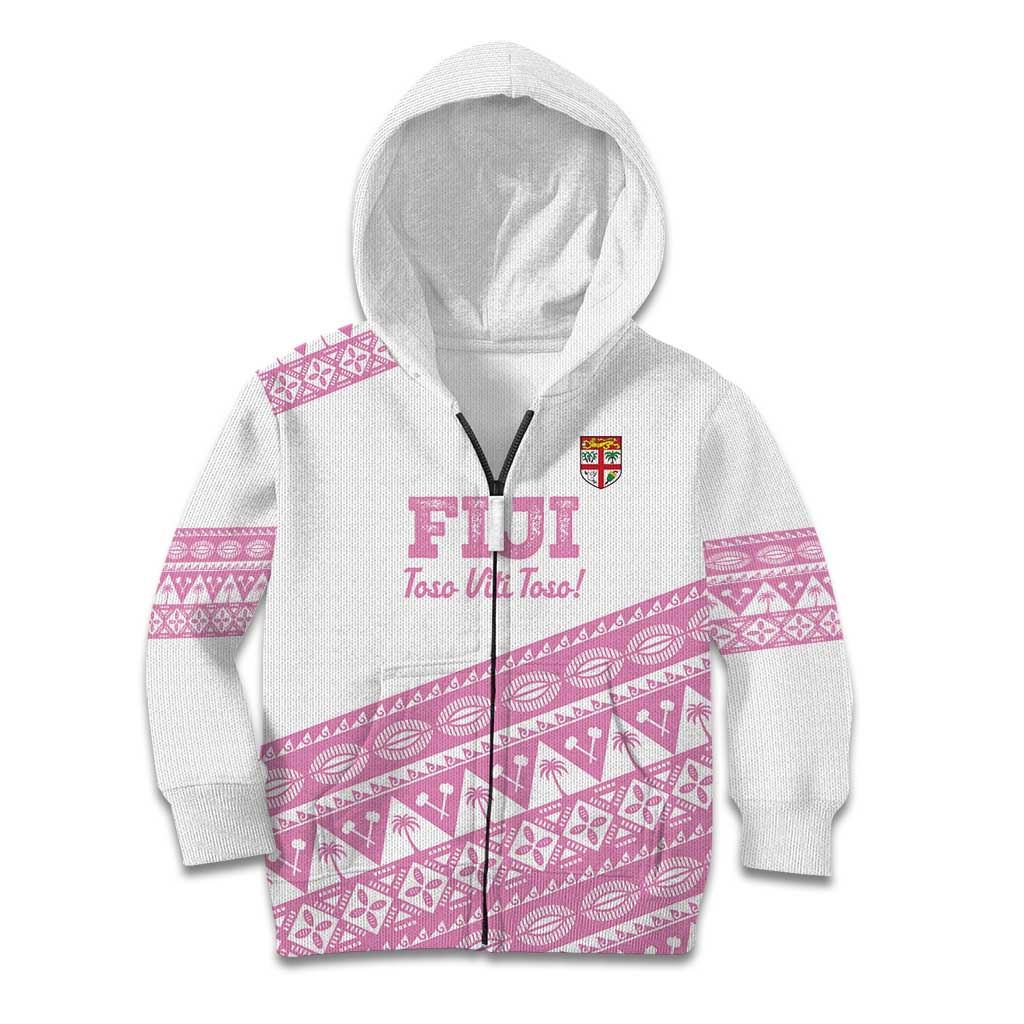 Fiji Rugby 2025 Custom Kid Hoodie Fijian Tapa Toso Viti Toso - Pink LT14 Zip Hoodie Pink - Polynesian Pride