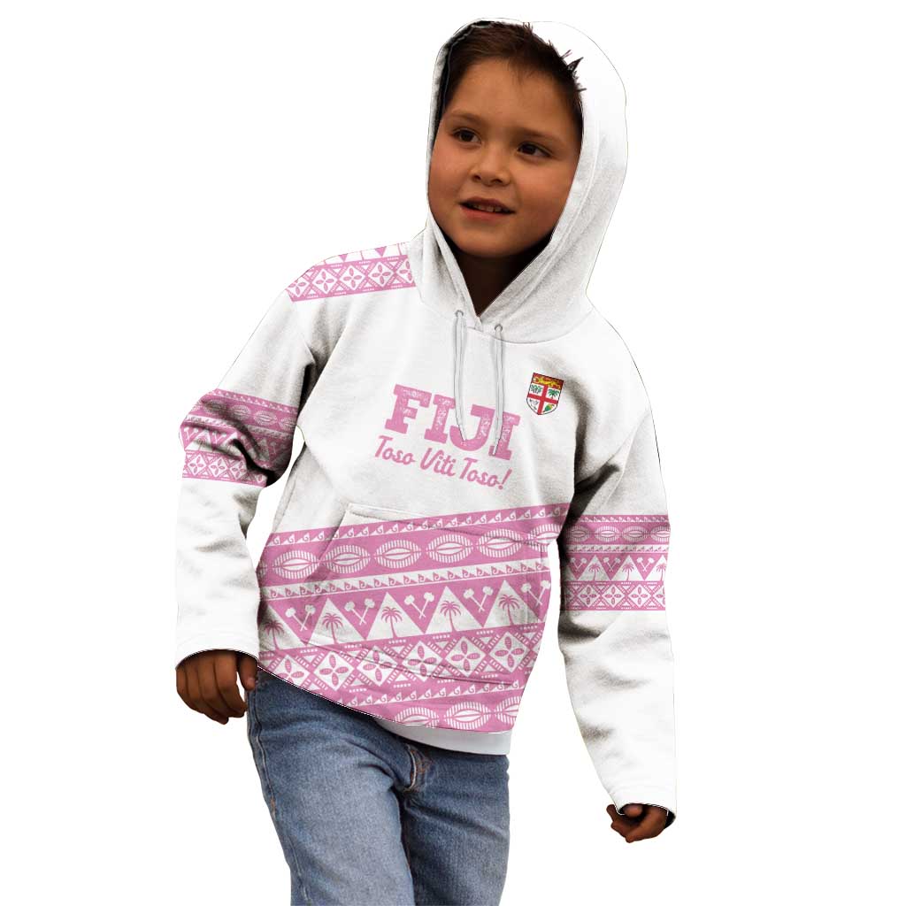 Fiji Rugby 2025 Custom Kid Hoodie Fijian Tapa Toso Viti Toso - Pink LT14 - Polynesian Pride