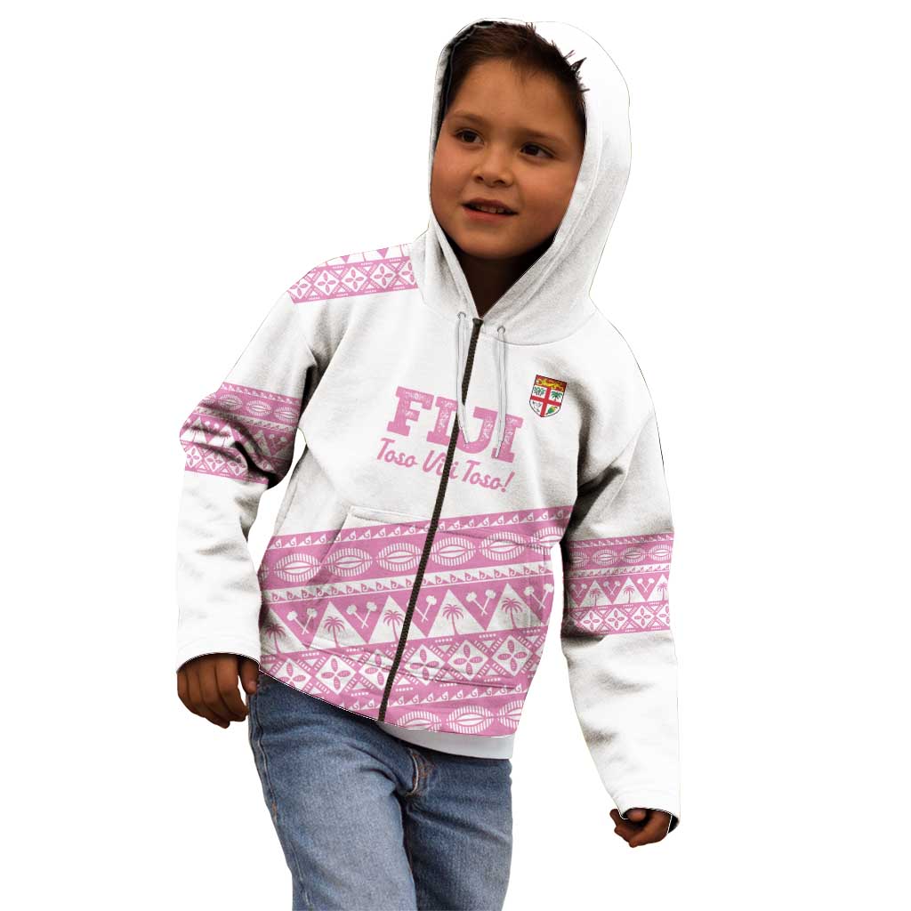 Fiji Rugby 2025 Custom Kid Hoodie Fijian Tapa Toso Viti Toso - Pink LT14 - Polynesian Pride
