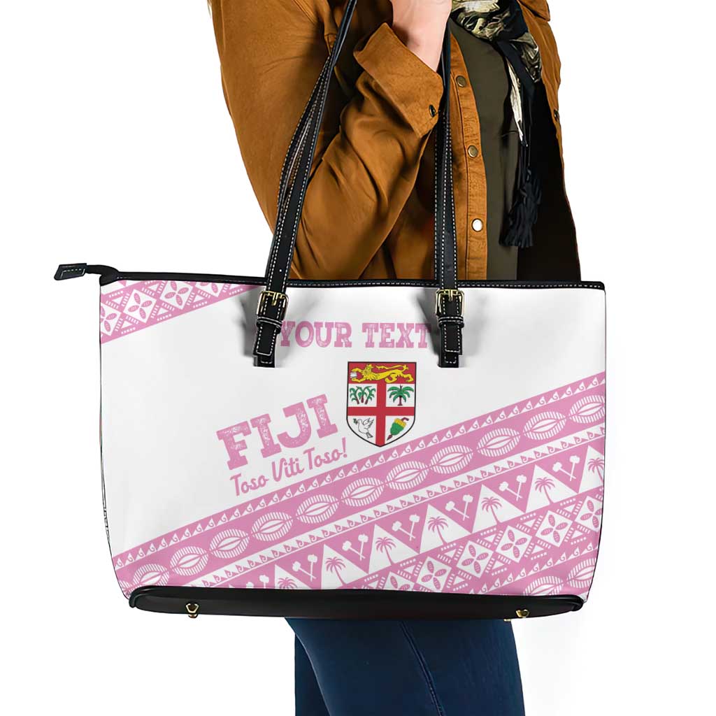 Fiji Rugby 2025 Custom Leather Tote Bag Fijian Tapa Toso Viti Toso - Pink LT14 - Polynesian Pride