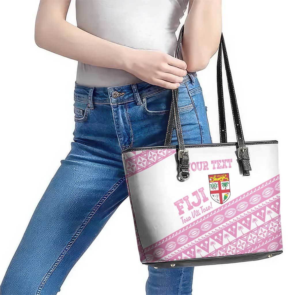 Fiji Rugby 2025 Custom Leather Tote Bag Fijian Tapa Toso Viti Toso - Pink LT14 - Polynesian Pride
