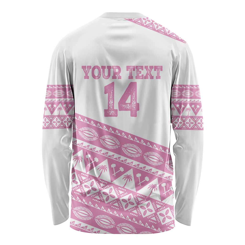 Fiji Rugby 2025 Custom Long Sleeve Shirt Fijian Tapa Toso Viti Toso - Pink LT14 - Polynesian Pride