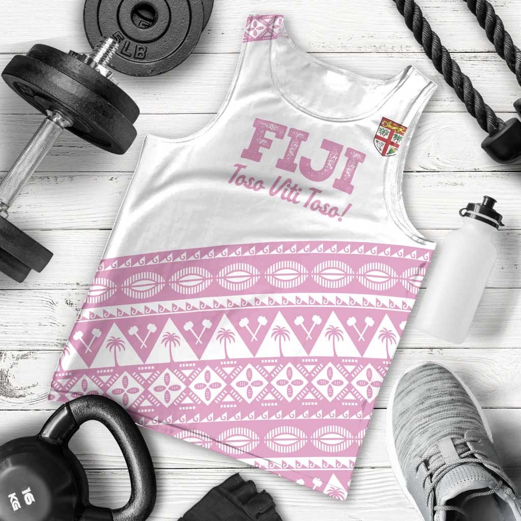Fiji Rugby 2025 Custom Men Tank Top Fijian Tapa Toso Viti Toso - Pink LT14 - Polynesian Pride
