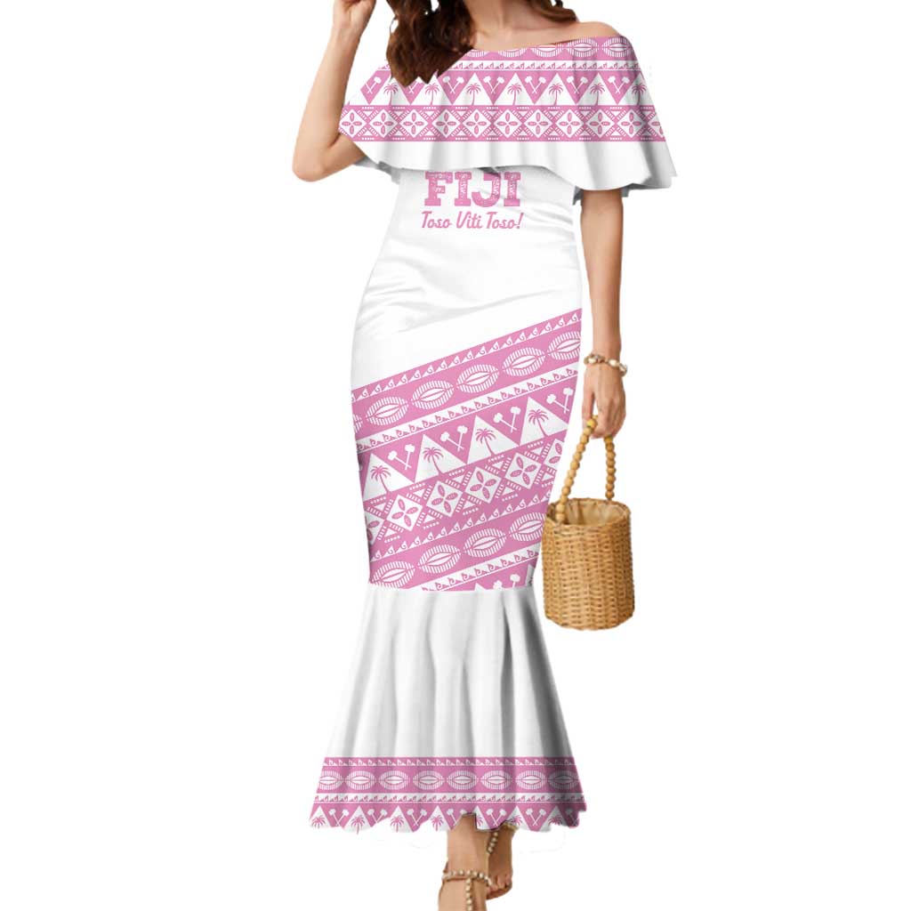 Fiji Rugby 2025 Custom Mermaid Dress Fijian Tapa Toso Viti Toso - Pink LT14 Women Pink - Polynesian Pride