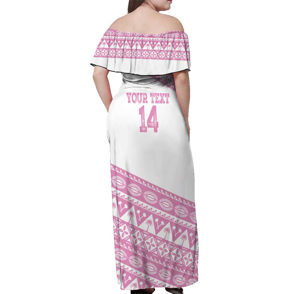 Fiji Rugby 2025 Custom Off Shoulder Maxi Dress Fijian Tapa Toso Viti Toso - Pink LT14 - Polynesian Pride