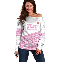 Fiji Rugby 2025 Custom Off Shoulder Sweater Fijian Tapa Toso Viti Toso - Pink LT14 Women Pink - Polynesian Pride
