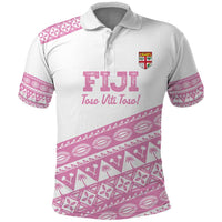 Fiji Rugby 2025 Custom Polo Shirt Fijian Tapa Toso Viti Toso - Pink LT14 Pink - Polynesian Pride