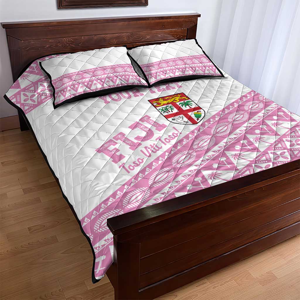 Fiji Rugby 2025 Custom Quilt Bed Set Fijian Tapa Toso Viti Toso - Pink