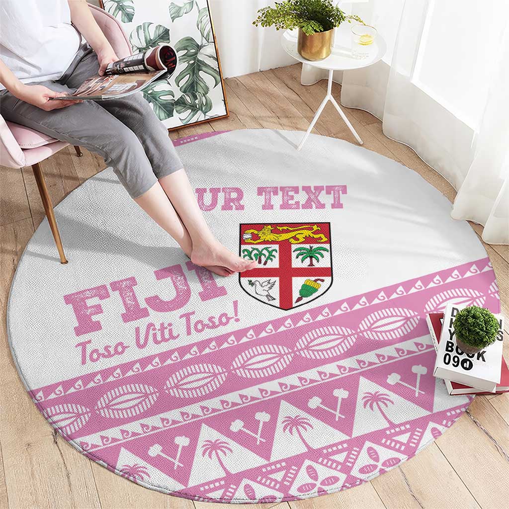 Fiji Rugby 2025 Custom Round Carpet Fijian Tapa Toso Viti Toso - Pink LT14 - Polynesian Pride