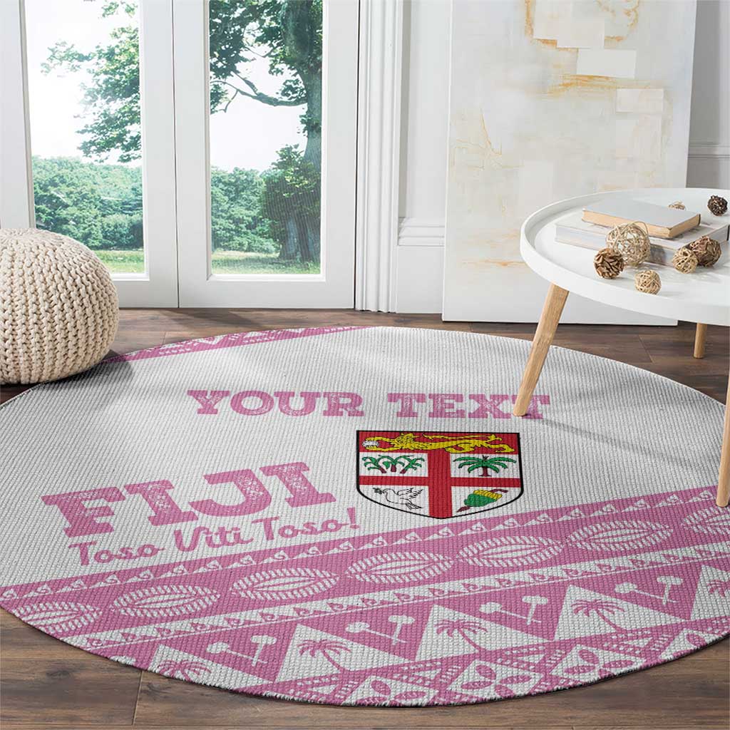 Fiji Rugby 2025 Custom Round Carpet Fijian Tapa Toso Viti Toso - Pink LT14 - Polynesian Pride