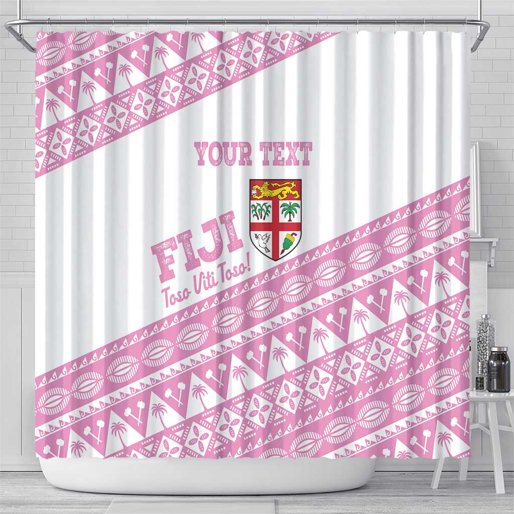 Fiji Rugby 2025 Custom Shower Curtain Fijian Tapa Toso Viti Toso - Pink LT14 - Polynesian Pride