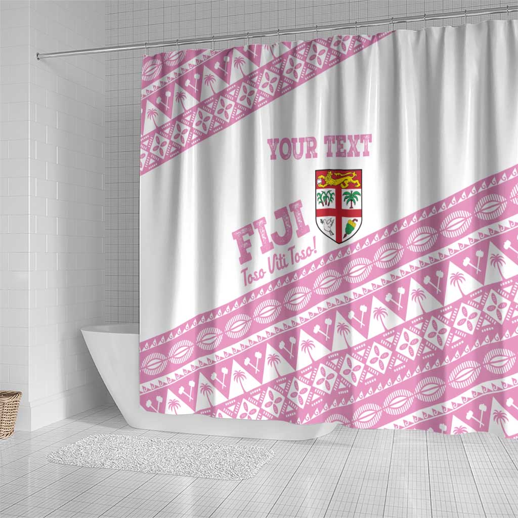 Fiji Rugby 2025 Custom Shower Curtain Fijian Tapa Toso Viti Toso - Pink LT14 - Polynesian Pride