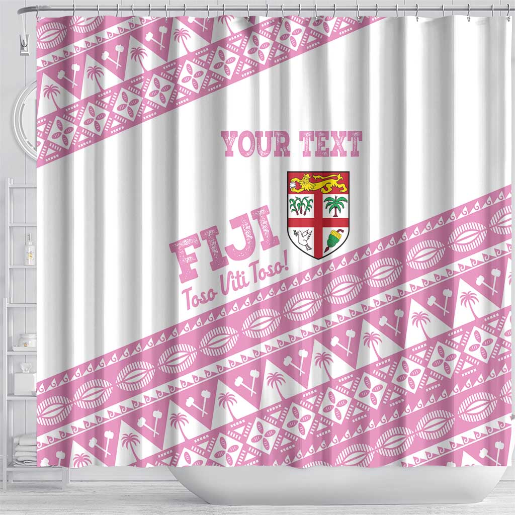 Fiji Rugby 2025 Custom Shower Curtain Fijian Tapa Toso Viti Toso - Pink LT14 - Polynesian Pride