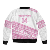 Fiji Rugby 2025 Custom Sleeve Zip Bomber Jacket Fijian Tapa Toso Viti Toso - Pink LT14 - Polynesian Pride