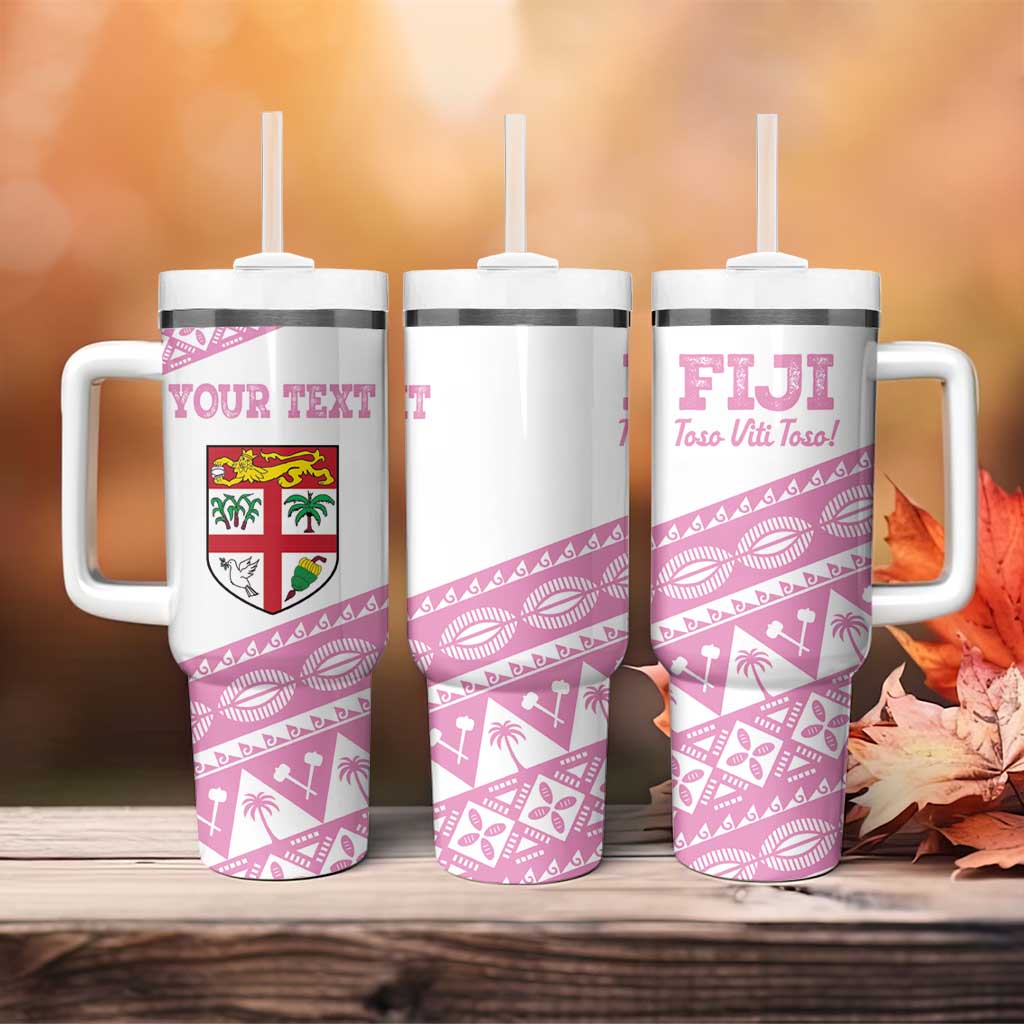 Fiji Rugby 2025 Custom Tumbler With Handle Fijian Tapa Toso Viti Toso - Pink
