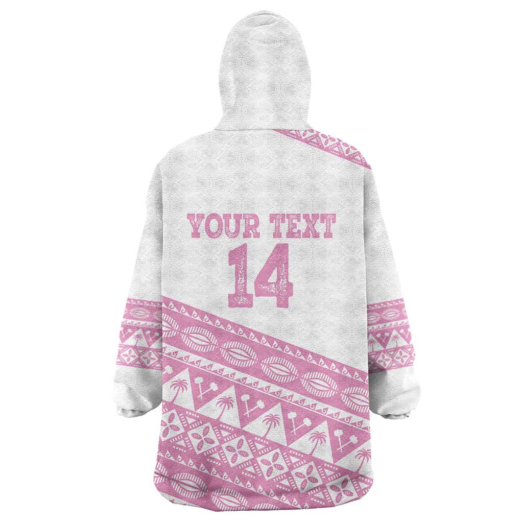 Fiji Rugby 2025 Custom Wearable Blanket Hoodie Fijian Tapa Toso Viti Toso - Pink