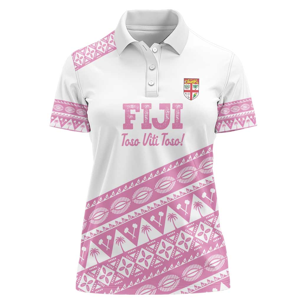Fiji Rugby 2025 Custom Women Polo Shirt Fijian Tapa Toso Viti Toso - Pink LT14 Female Pink - Polynesian Pride