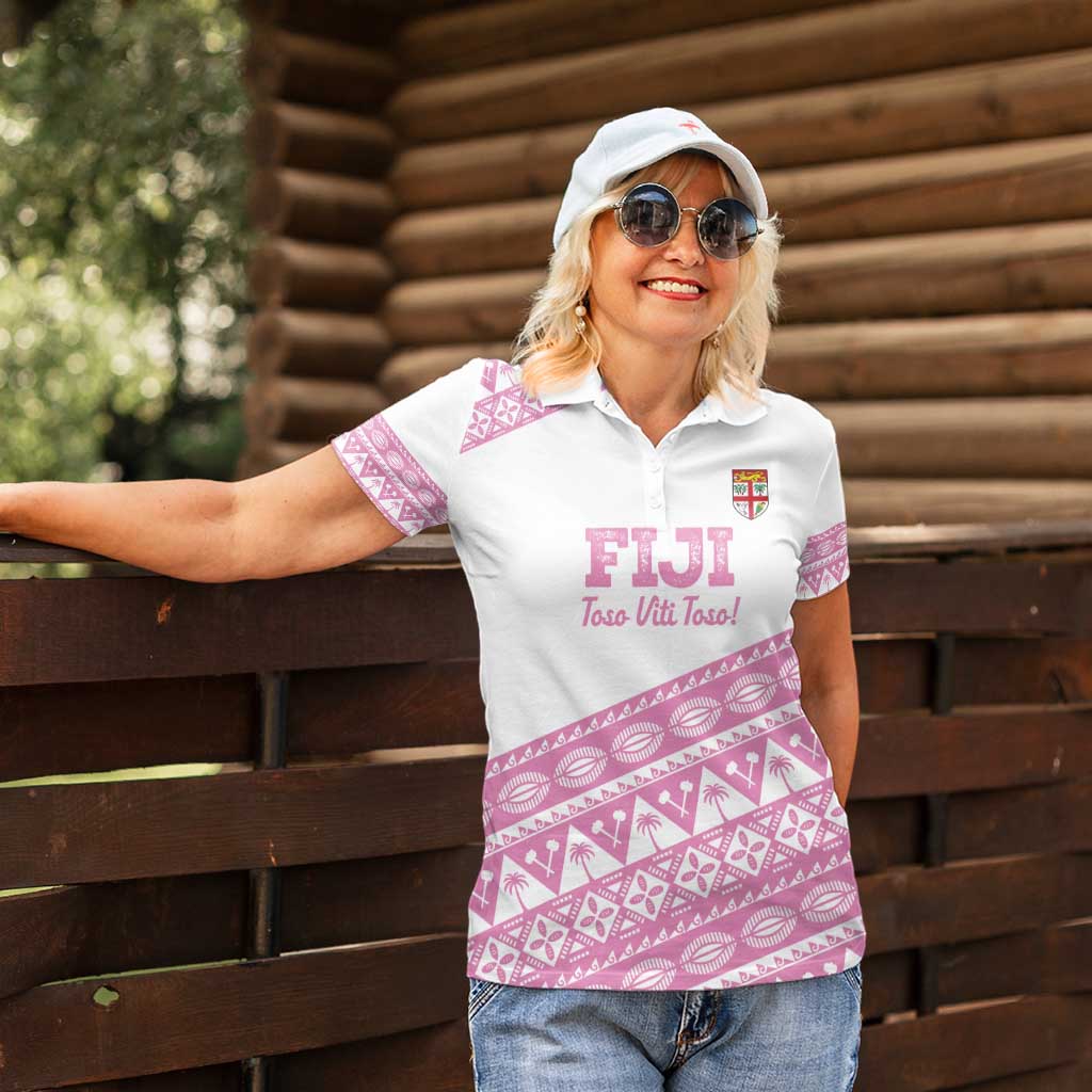 Fiji Rugby 2025 Custom Women Polo Shirt Fijian Tapa Toso Viti Toso - Pink LT14 - Polynesian Pride