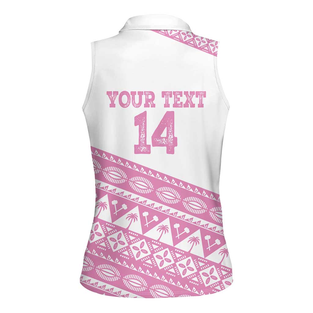 Fiji Rugby 2025 Custom Women Sleeveless Polo Shirt Fijian Tapa Toso Viti Toso - Pink