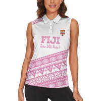 Fiji Rugby 2025 Custom Women Sleeveless Polo Shirt Fijian Tapa Toso Viti Toso - Pink