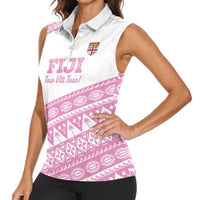 Fiji Rugby 2025 Custom Women Sleeveless Polo Shirt Fijian Tapa Toso Viti Toso - Pink