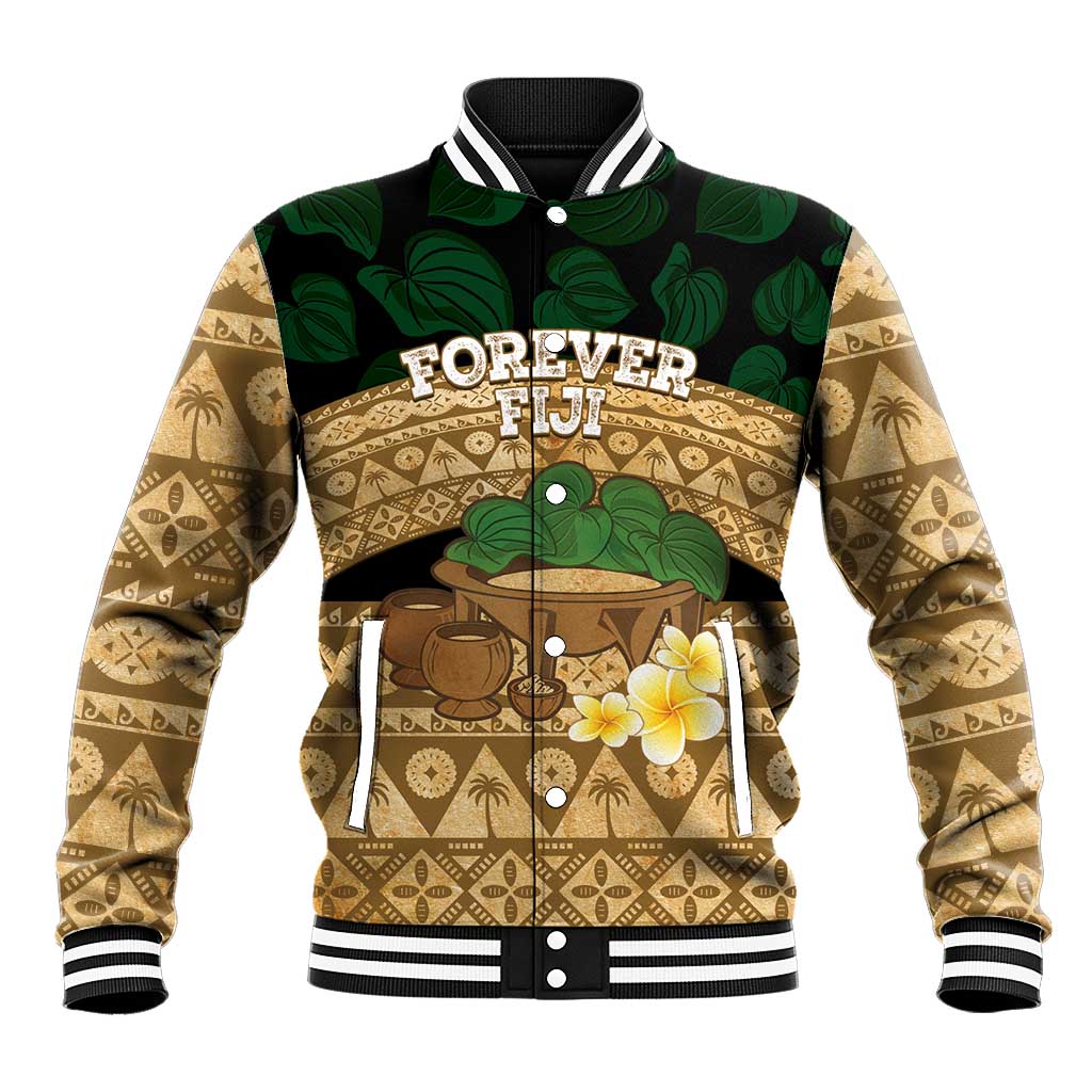 Bula Fiji Kava Bowl Baseball Jacket Fijian Tapa Cloth Vintage Vibe