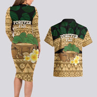 Bula Fiji Kava Bowl Couples Matching Long Sleeve Bodycon Dress and Hawaiian Shirt Fijian Tapa Cloth Vintage Vibe LT14 - Polynesian Pride